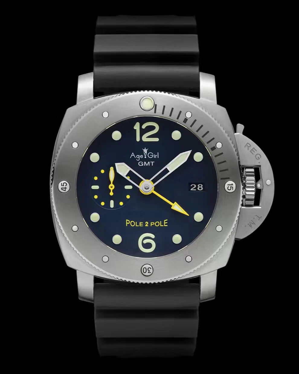

Luxury Brand Men Automatic Mechanical Sapphire Stainless Steel 1950 Titanio Pole 2 pole LE Watch 3 Day Luminous GMT Black Rubber