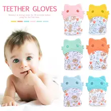 Baby Teether Molar Gloves Children Soothing Silicone Gloves Cartoon Kitten Toy Kid Hygienic Teething Rubber Gloves