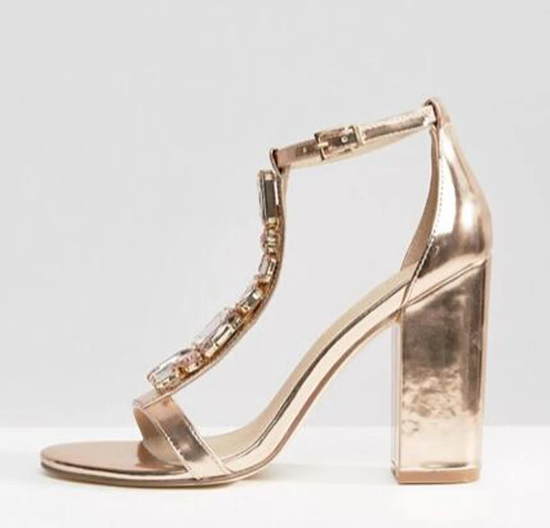 Brillant Cuir Sandales En T Strass Chaussures Bout Cristal Talons Talon Or Femmes bretelles À Mode As Ouvert Hauts Pic Chunky Robe Miroir TZSIq