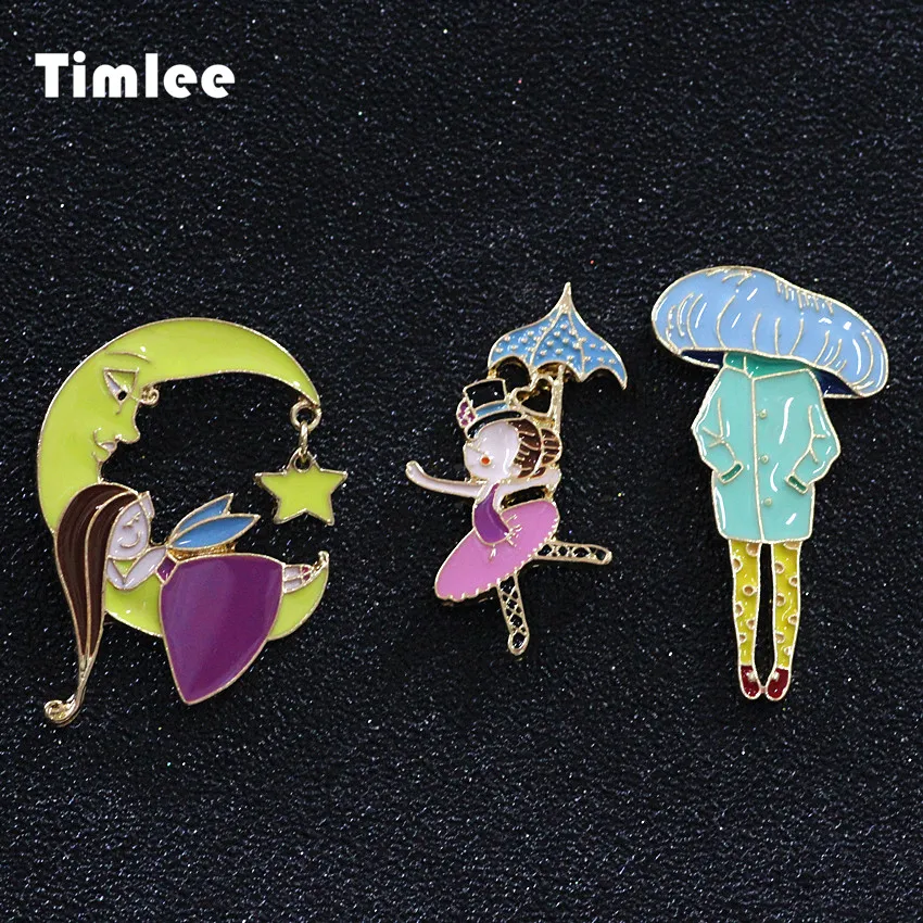 

Timlee X068 Free shipping Cartoon Cute Colour Drops Of Oil Moon Girl Dancers Brooch Pins,Fashion Jewelry Wholesale