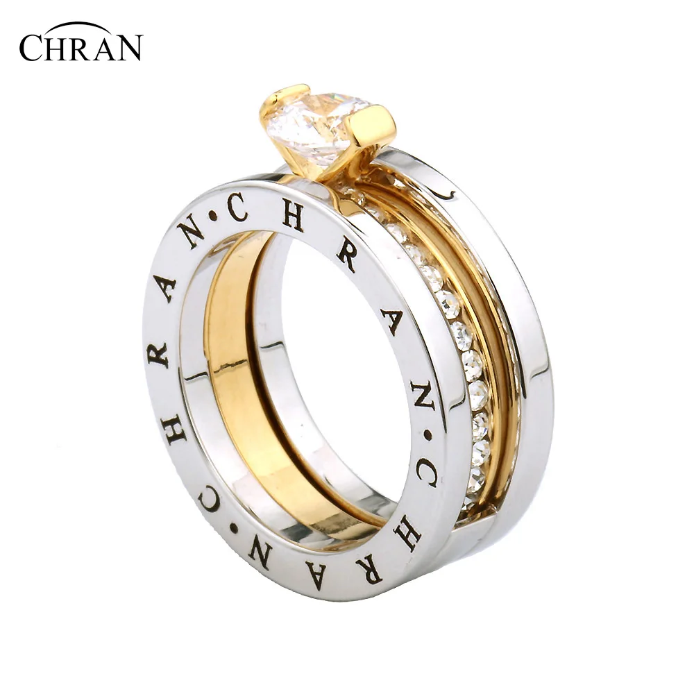 

CHRAN Classic Zircon Wedding Bridal Ring Set Three Layers Elegant Luxury Engagement Rings For Women Girls Jewelry Gift