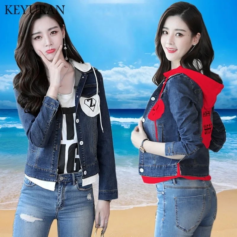Finest New arrival Boyfriend Patch Designs Hooded Jacket Denim Coat Women outwear Jean Jackets 2019 Button