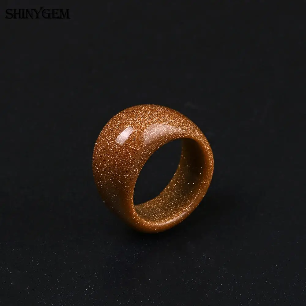 Кольца ShinyGem с большим натуральным камнем, сверкающий золотой песок, Свадебные обручальные кольца, гладкие круглые кольца с драгоценным камнем для женщин