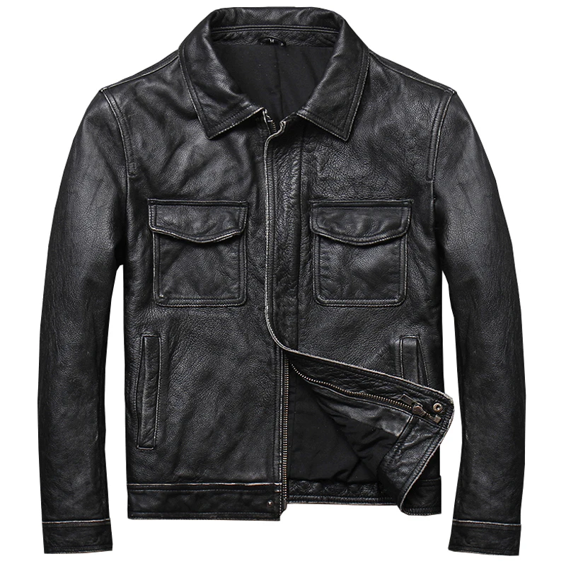 

Plus Size XXXXL Mens Real Leather Flight Jackets Motocycle Man Overcoats Aviator Jacket Male Genuine Leather Coats European A584
