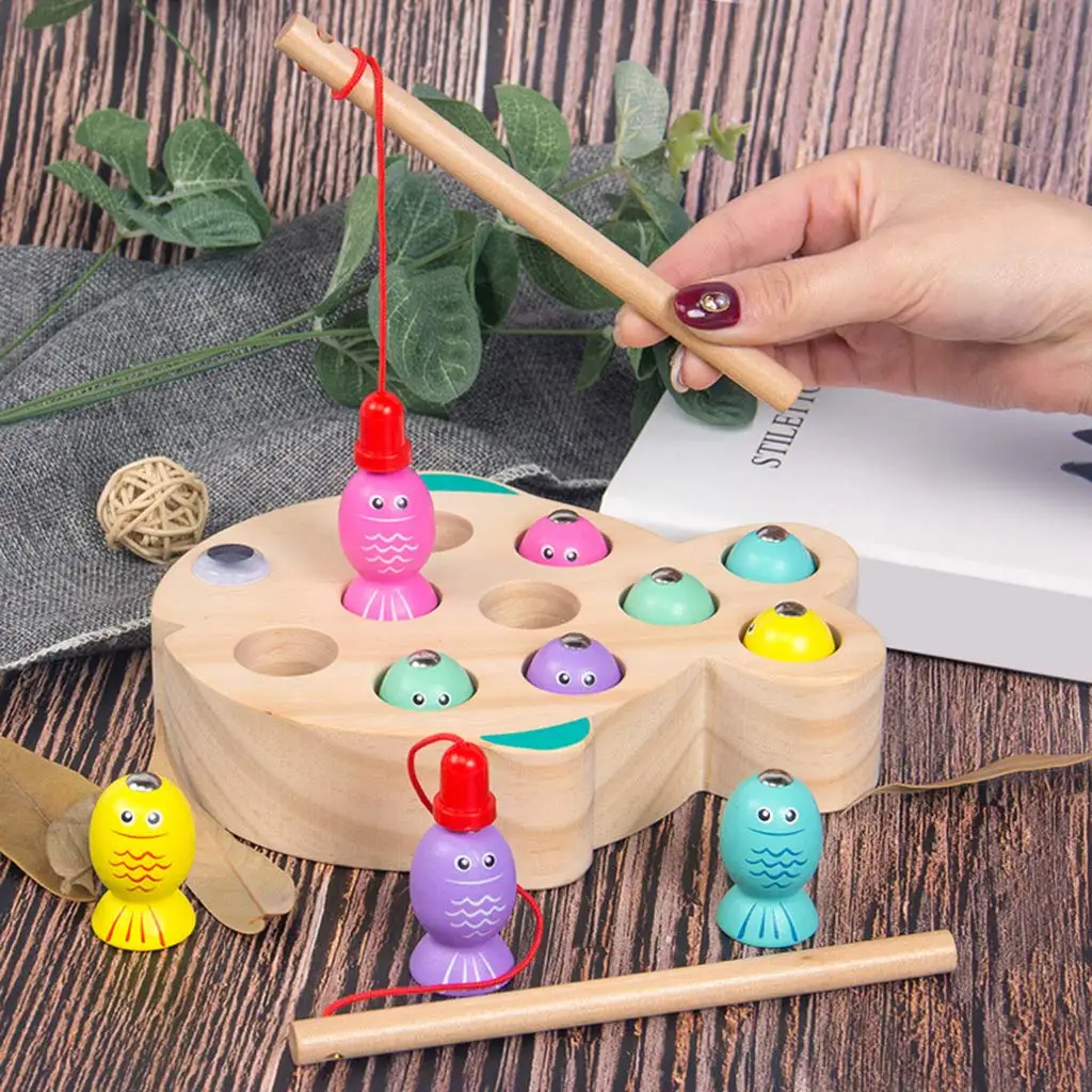 Creative Wooden Magnetic Fishing Game Fun Toy Early Learning Educational Toys Birthday Gift for Children Toddler
