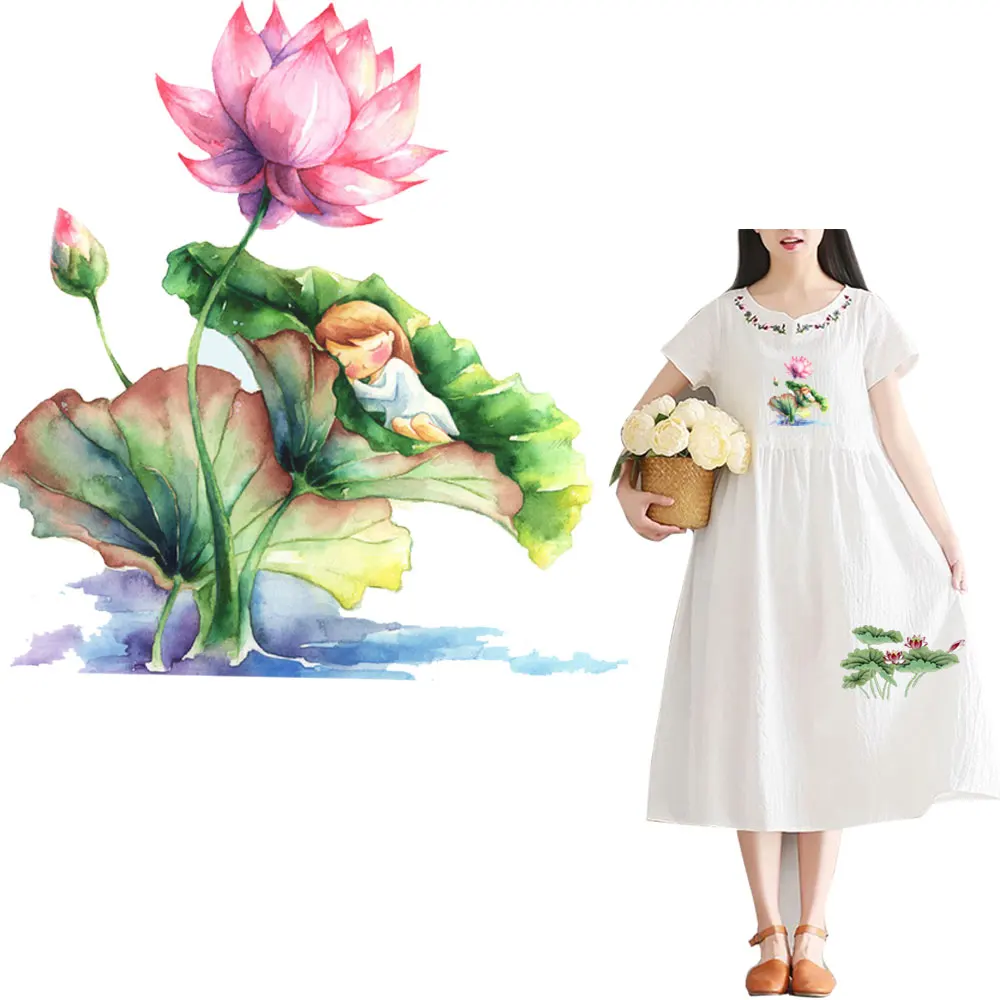

rose lotus flower patches for clothing iron on transfers stickers transfert thermocollants t-shirt dress diy termoadhesivos ropa