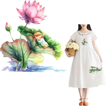

rose lotus flower patches for clothing iron on transfers stickers transfert thermocollants t-shirt dress diy termoadhesivos ropa
