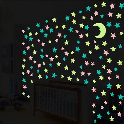 100pcs 3D Stars Glow In The Dark Stickers Luminous Fluorescent Stickers For Kids Stickers Toys Emoji Scrapbook Gifts