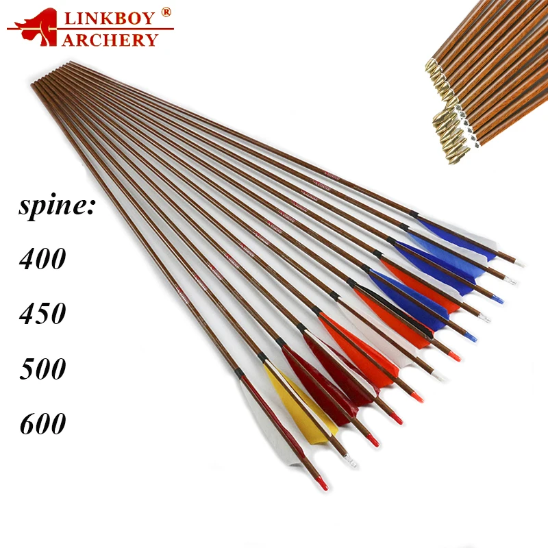 Linkboy Archery 12pcs SPine600 Carbon Arrows 5Inch Turkey Feather