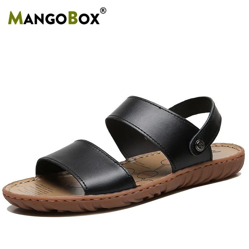 

Mangobox 2019 Summer Sandals for Couples Genuine Leather Buckle Strap Basic Beach Sandals Light Weight Anti-Slip Sandalias
