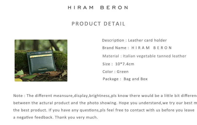 Hiram Beron, мужской кожаный держатель для карт, на заказ, растительного дубления, кожа, зеленый, натуральная кожа, минималистичный кошелек, держатель для карт, ID, держатели