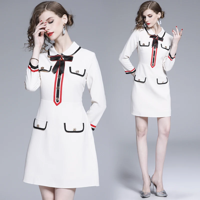 

2019 women's dresses with print dresses and Bow dresses Streetwear dresses Peter pan collar dress