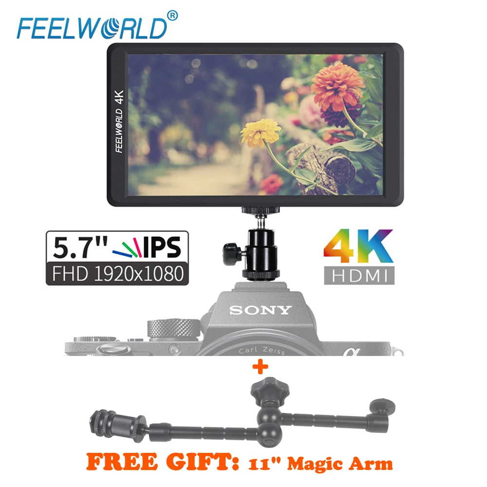 Feelworld F570 5.7" IPS Full HD 1920X1080 4K HDMI Input/output DSLR Camera monitors for Sony