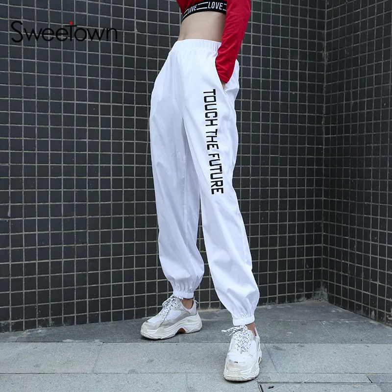 Sweetown плюс размеры Pantalon большой Femme белый Harajuku дамские шаровары Street Стиль печатных Высокая талия женские брюки-Карго спортивные штаны