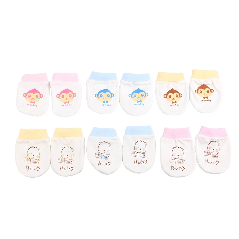 Newborn Anti Scratch Gloves Organic Cotton Soft Baby Gloves Socks Sets Cartoon Bear Monkey Boys Girls Pack Mittens Socks Suits (1)