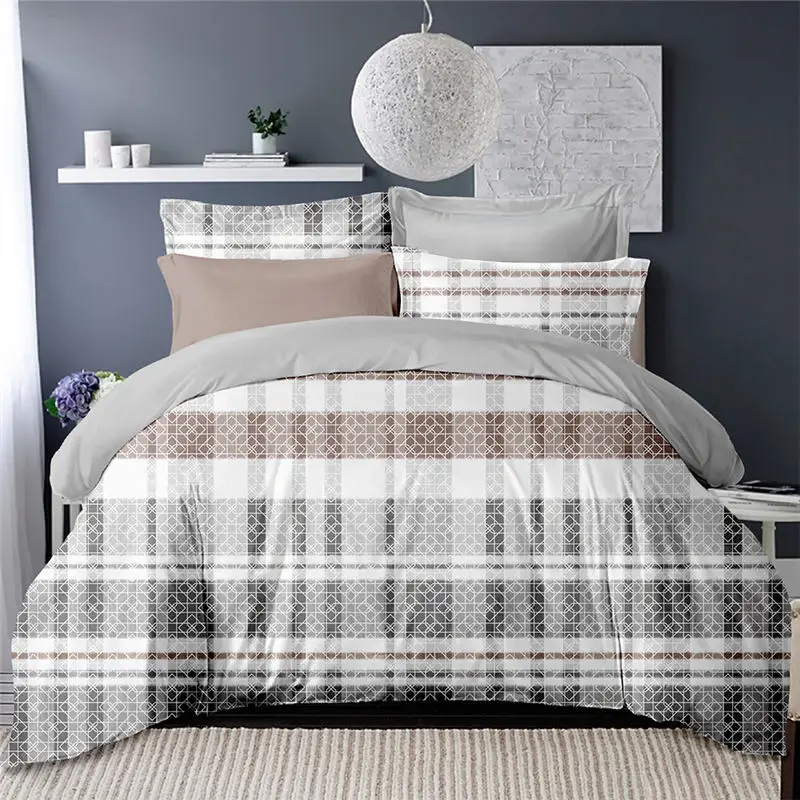 Sookie 3D Plaid Duvet Cover Sets Modern Bedclothes 3pcs Geometric Print Bedding Set Queen King