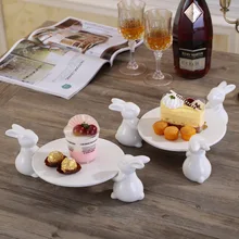 3 кролика и тарелка милые белые фарфоровые тарелки для торта керамические Креативные украшения для дома аксессуары чайные Кондитерские подносы для ресторанов
