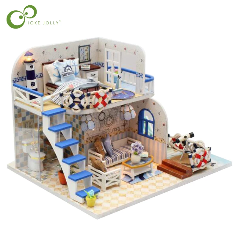 

Doll House Furniture DIY Miniature 3D Wooden Miniaturas Dollhouse Beach Villa Toys Children Birthday Christmas Gifts GYH