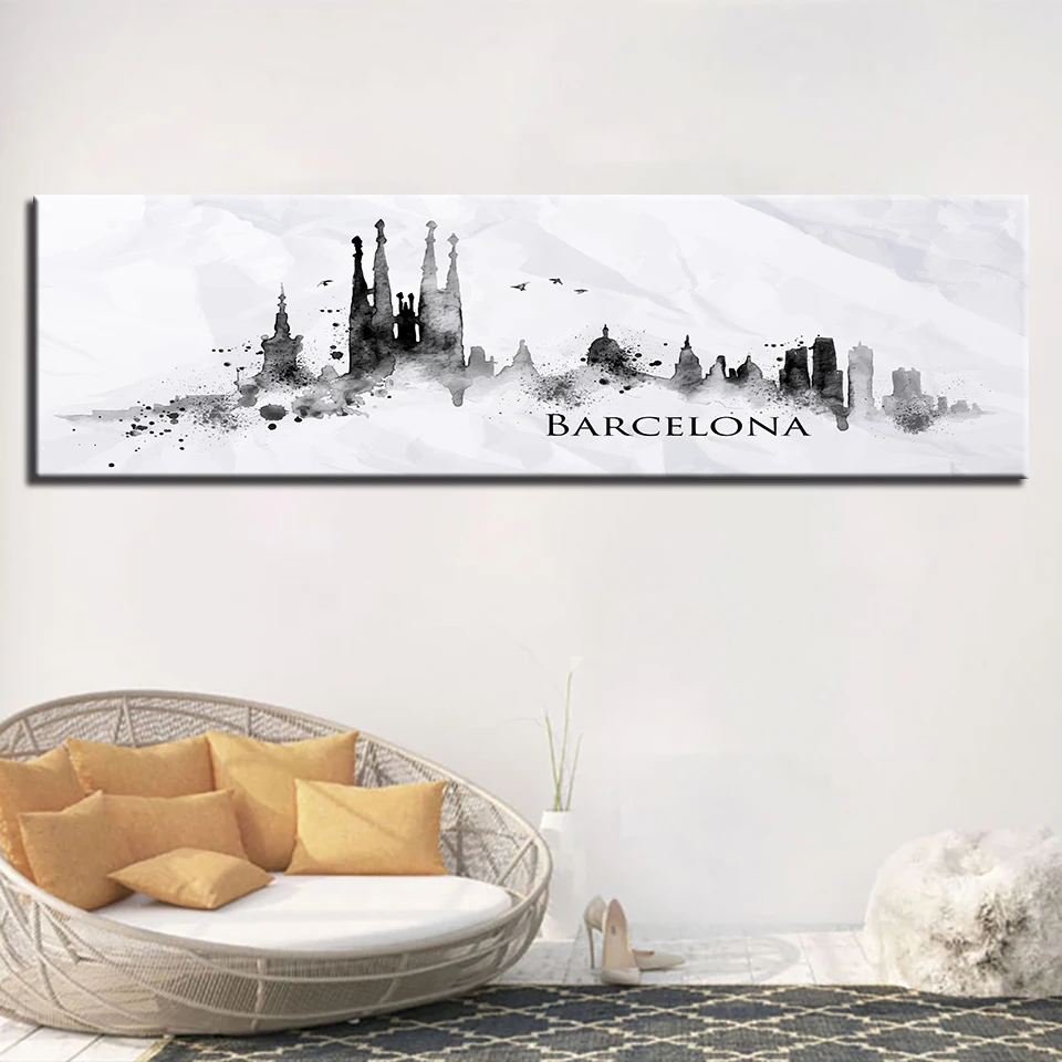 Каллиграфия модульные HD Wall Art 1 Панель фотографии Барселона Испания холст картина, печатный плакат ночной фон украшение дома