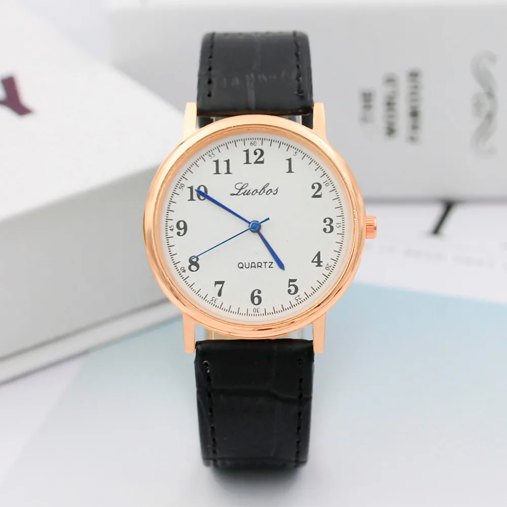 Fashion Casual Watches Women Men quartz-watch Luobos brand Simple dial design lovers' watch leather wristwatches clock