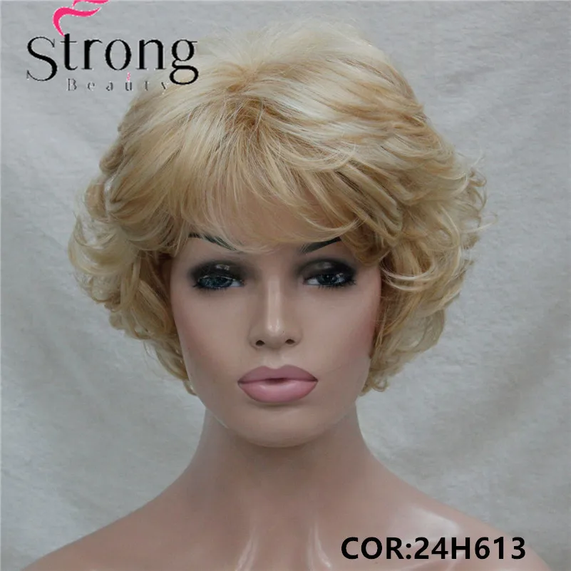 L-427B 24H613 Women`s Wig Wavy Curly Golden Blonde mix blonde Short Synthetic Hair Full Wig (1)_