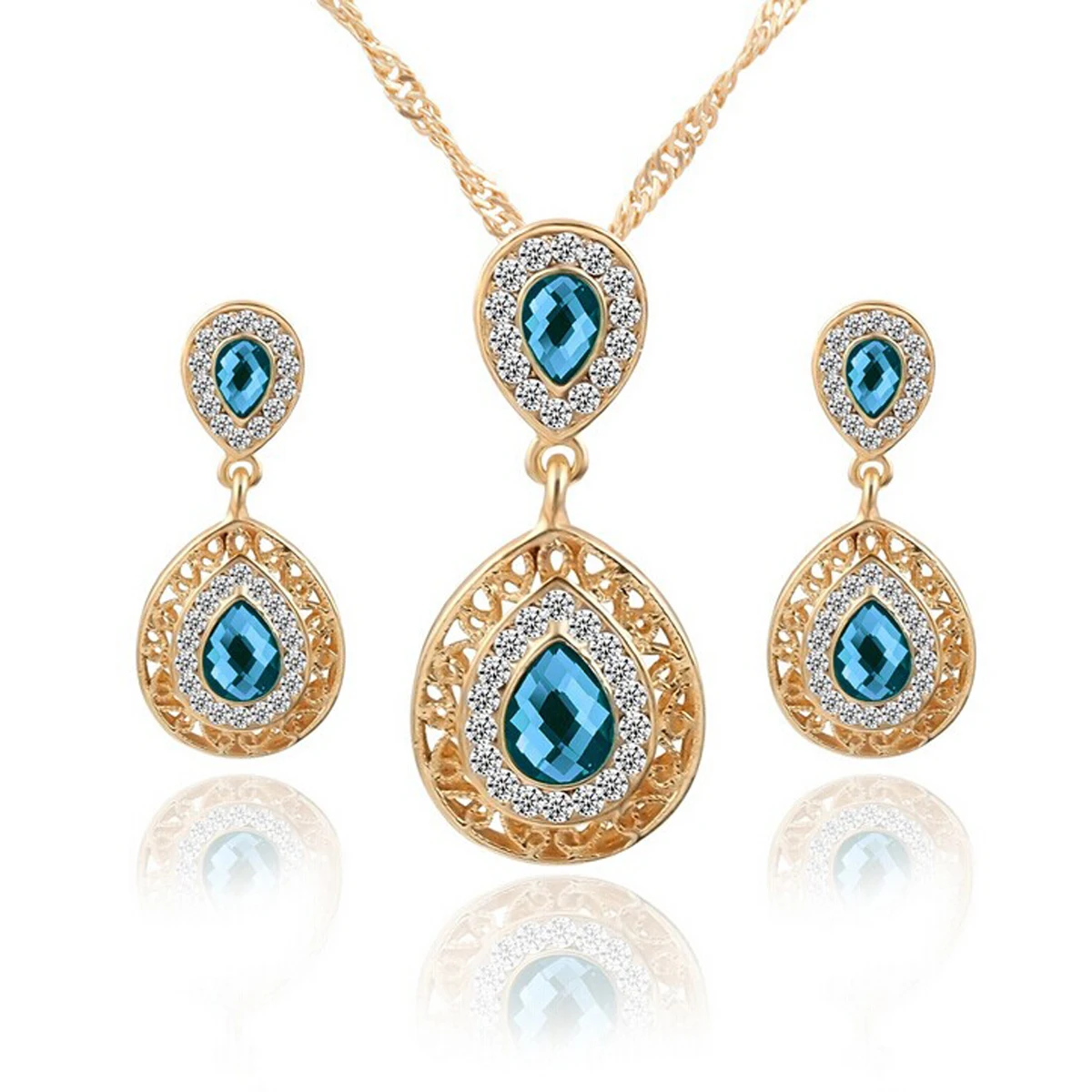 Fashion Wedding Bridal Jewelry Sets Rhinestone Austrian Crystal Jewelry Set Necklace Earrings Pendant Set Vintage Accessories