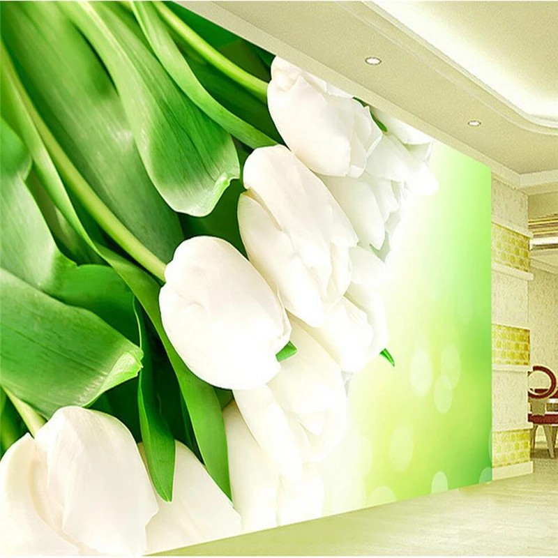 

Customized Photo Wallpapers with Flowers White Tulips 3d stereoscopic wallpaper TV Background 3d Mural Wall Paper Kitchen Study
