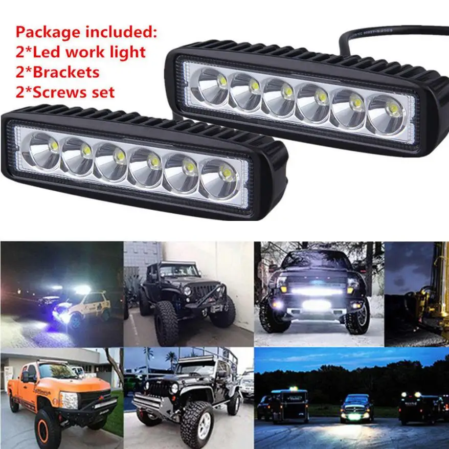 

Newest Car Styling Car Accessories 2 PCS 18W Flood LED Light Work Bar Lamp Driving Fog Offroad SUV 4WD Car Boat Truck Wholesale