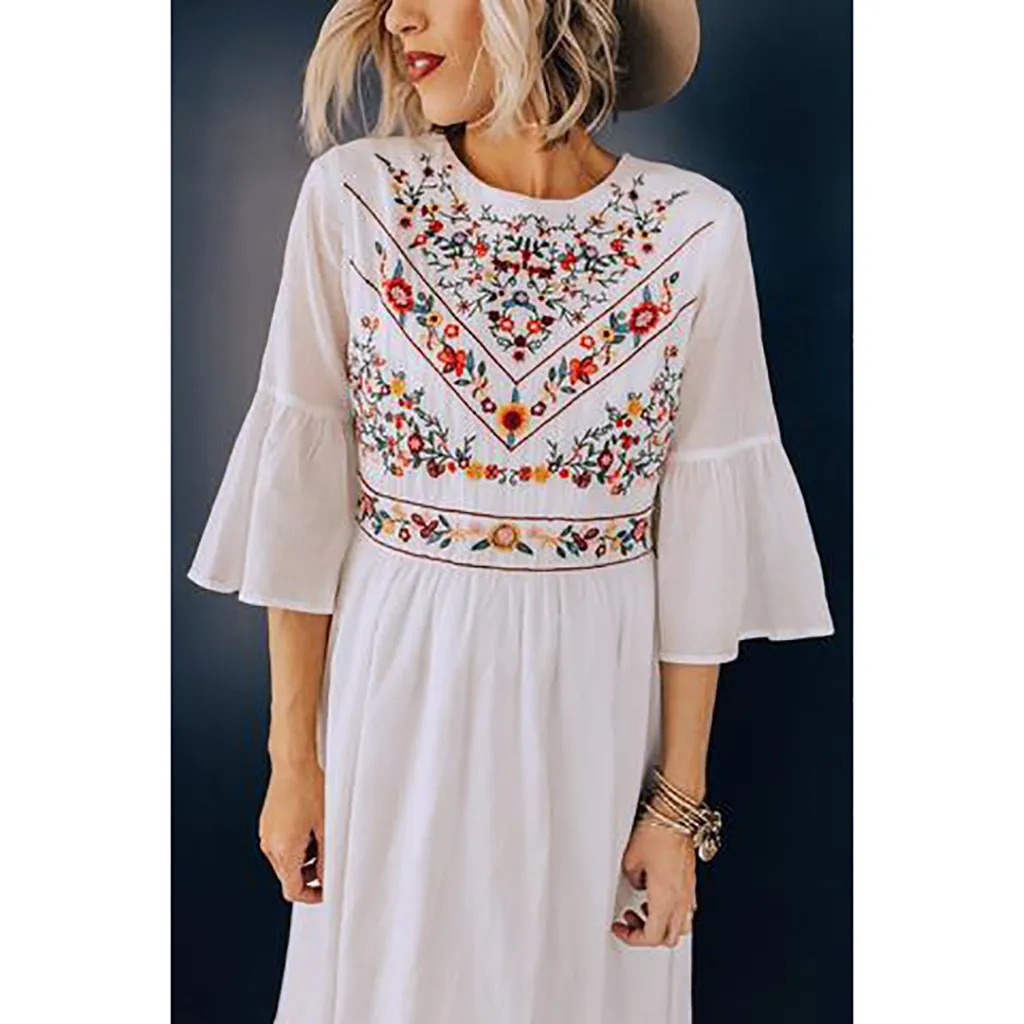 

Feitong Women ladies party dress Summer Half Sleeve Print Loose Bohe Beach Dress casual female dress ladies party