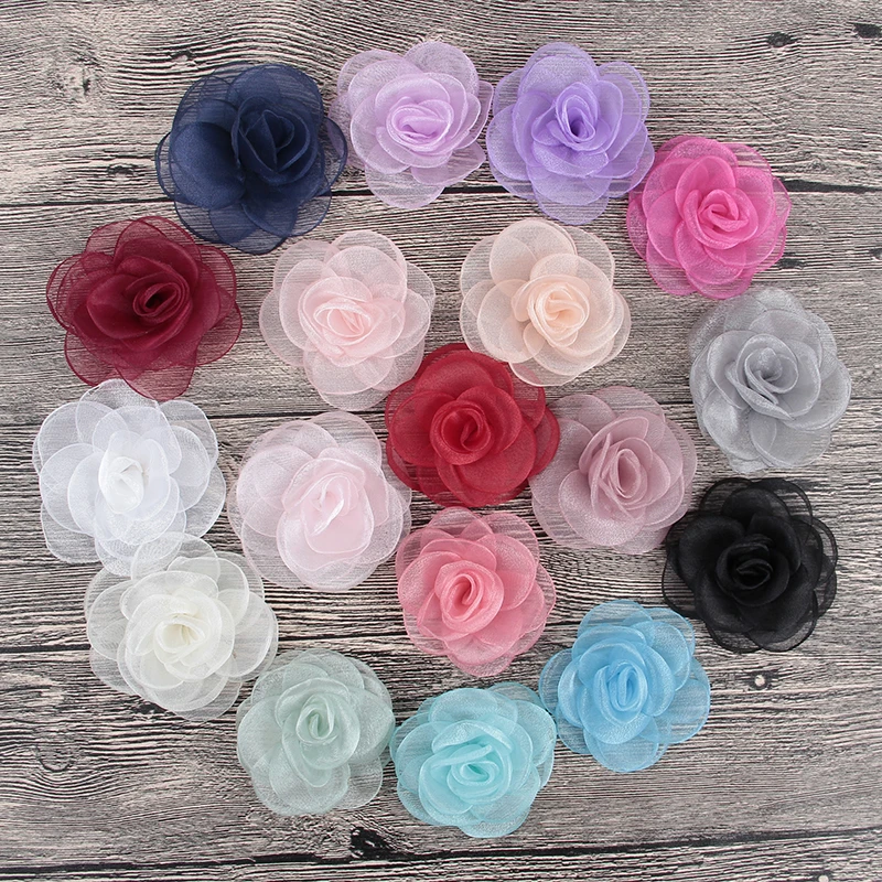 

6cm 18colors Newborn Gauze Layered Flower For Baby Girls Hair Accessories Handmade Rose Fabric Flowers For Fashiion Headbands