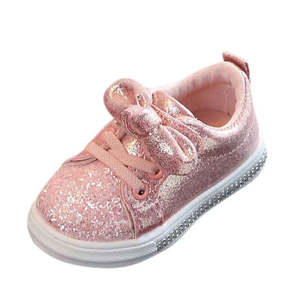 Детский Блестящий бант с кристаллами для маленьких девочек и мальчиков, спортивные кроссовки обувь для первых ходунков, для девочек, для малышей, на шнуровке, мягкая подошва#5 - Цвет: B