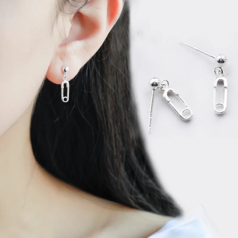 

AKOLION Original Silver Paper Clip Anti Allergy Drop Earrings For Women Girls 925 sterling Jewelry boucle d'oreille