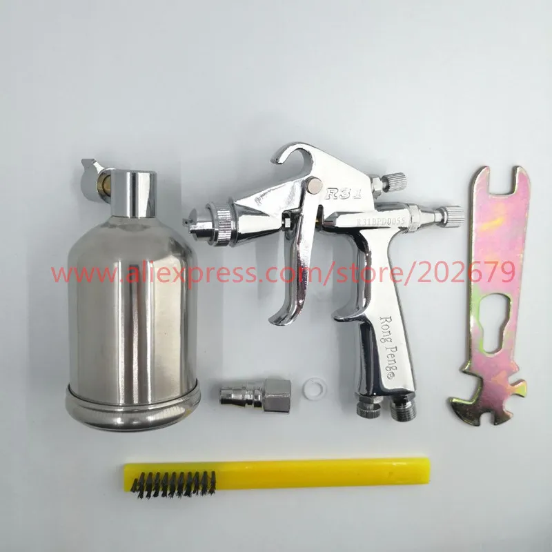

free shipping Spray gun R31 small repair air spray gun 0.6mm nozzle stainless steel pot 200ml mini spray gun