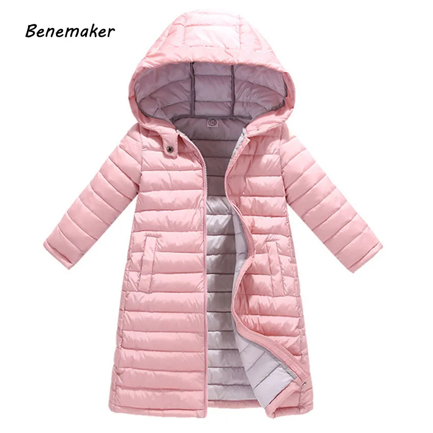 Benemaker/зимние длинные куртки с хлопковой подкладкой для девочек и мальчиков; Детские теплые пальто повседневная одежда с капюшоном верхняя одежда для маленьких детей; JH059