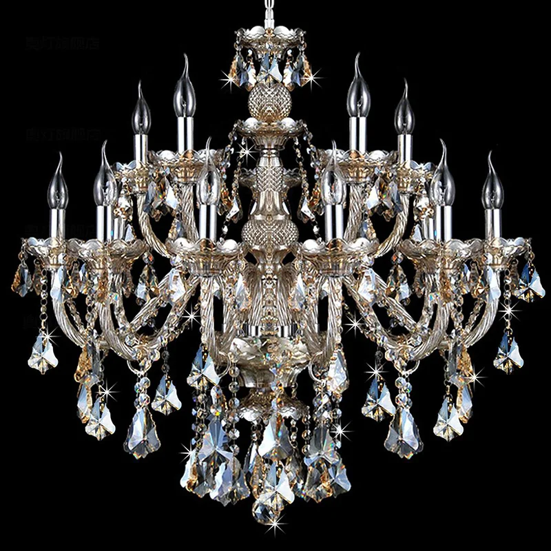 

European candle crystal chandelier cognac color dining room living room villa hotel big chandelier