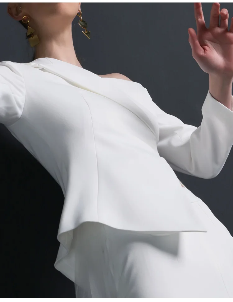 Skyesky High quality women suits pants suit Irregular white fashion jacket 2 pieces wedding suit with veil