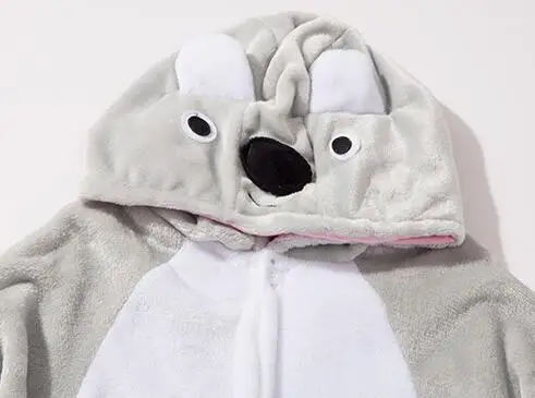 HKSNG Unisex Animal Adult Grey Koala Onesie Pajamas Flannel Cartoon Family Party Costumes Jumpsuits Kigurumi
