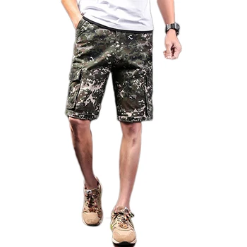 

Summer Mens Camouflage Casual Shorts Zipper Pocket Straight Knee-length male shorts Military Army Green Cotton shorts for men
