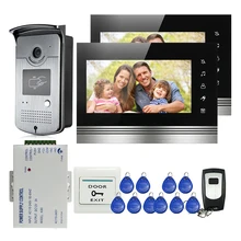 ENVÍO de la NUEVA 7 “Botón táctil Sistema de Videoportero De Intercomunicación 2 Monitores + Visión Nocturna Cámara timbre de la Puerta A Distancia Lector RFID