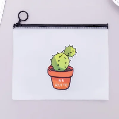 2018 New Arrival Hot Cactus Transparent PVC A5 File Folder Document Filing Bag Stationery Bag for student kids pencil case box