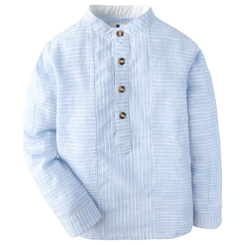 

In the spring and autumn period, the boy's pure cotton shirt and long sleeve striped shirt.