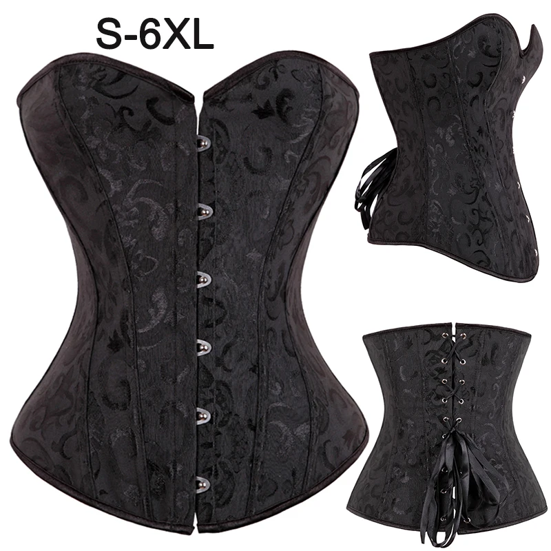 Sexy Jacquard Brocade Bustier Corset Women Slim Corselet Black White 