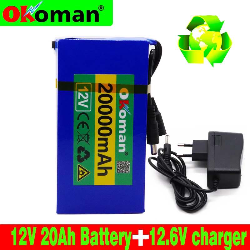 

Okoman rechargeable portable battery pack 12v 20000mAh lithium ion battery pack DC 12.6V 20Ah battery with US EU plug