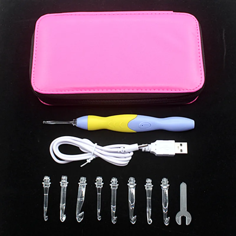 Crochet Hooks Knitting Needles Set with box 9 IN 1 USB LED Light Up