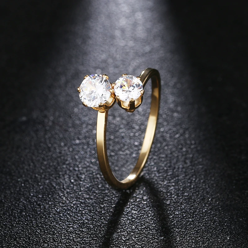 DOTIFI 316L кольца из нержавеющей стали для женщин двойной Циркон Обручальное кольцо ювелирные изделия