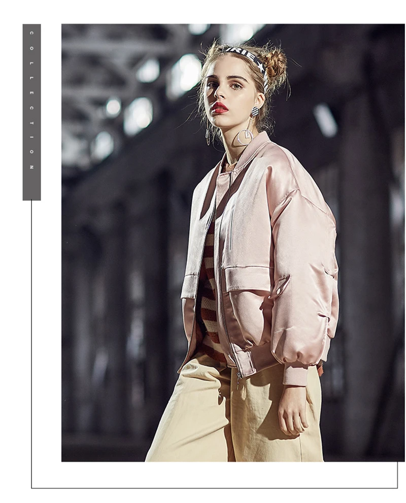 2018 New Pink Women Jackets Baseball Uniform Loose Short Jacket Student Baseball Pilots Outerwear Coat Women Winter Jacket D8A16 (9)