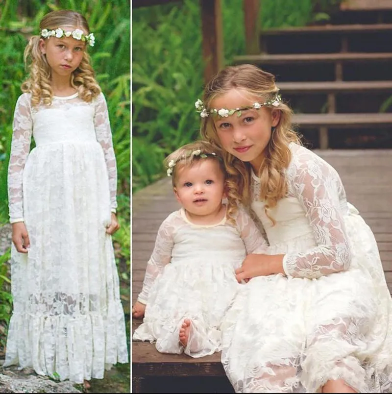 

Soft Full Lace Princess Dress Scoop Neck Cheap Flower Girl Dress with Ribbon Back For Special Occasion Holy First Communion G lx