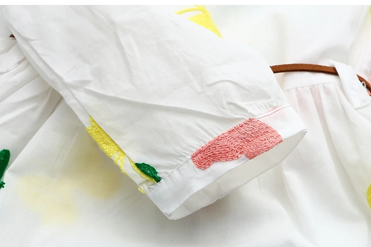 2018 Spring Autumn 3-12 Age Cute Kids Embroidery White Elegant Botton Double Use Short Sleeve Girl Long Sleeve Dress With Belt (10)