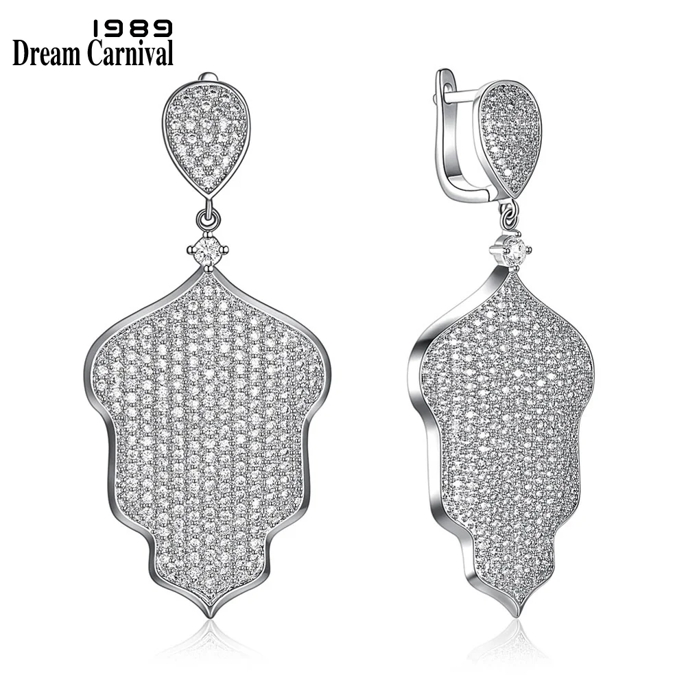 

DreamCarnival 1989 Leaf Shape Rhodium color Full Paved Cubic Zirconia White stone Bridal Wedding Fashion Drop Earring SE09858