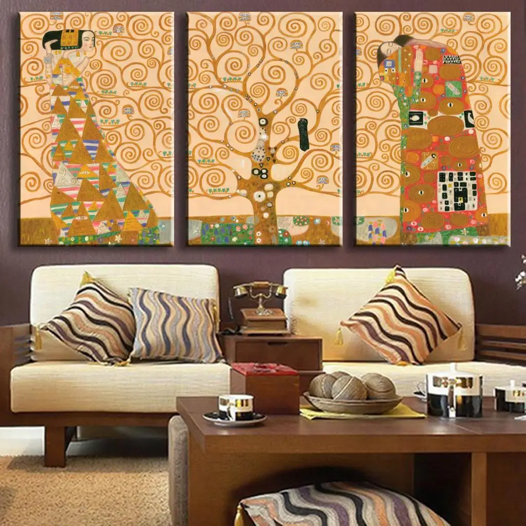 

3 Pictures Hand Paint Replica Of The Tree Of Life From Gustav Klimt picture cuadros abstractos gustav klimt painting